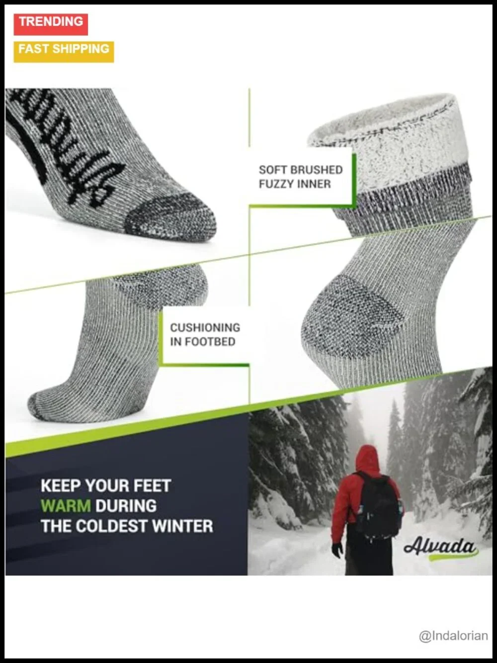Merino Wool Crew Socks Thermal Warm Socks for Winter Work Hiking 3 Pairs